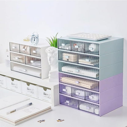 Desk Drawer Organizer, Stackable Office Supplies Desk Organizer, Plastic Plastic Storage Drawer, Desk Grocery Organizer For Stationery/Office Supplies (Clear, 3 Compartment)