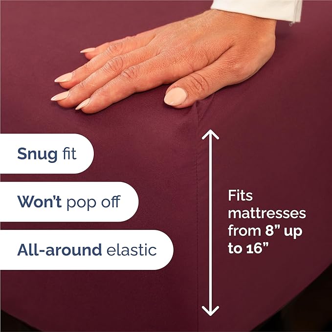 Split King 7 Piece Sheet Set - Cooling & Breathable - Hotel Luxury Bedding, Includes Fitted Sheets for Women, Men, Kids & Teens - 1 Flat, 2 Fitted Sheets, 4 Pillowcases with Deep Pockets - Burgundy