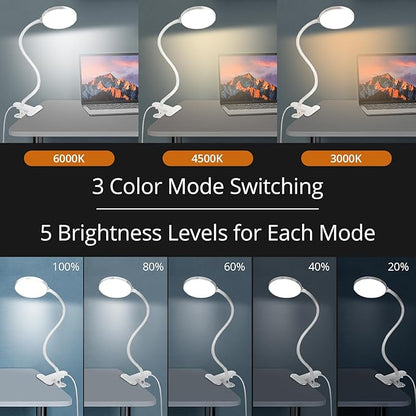 Reading Light with Remote, LED Desk Lamp Clip on [1H Timer & Nightlight] RA>95 Dimmable Flexible Gooseneck, Reading Lamp with Clamp for Table - 4.7'' (Adapter Included)