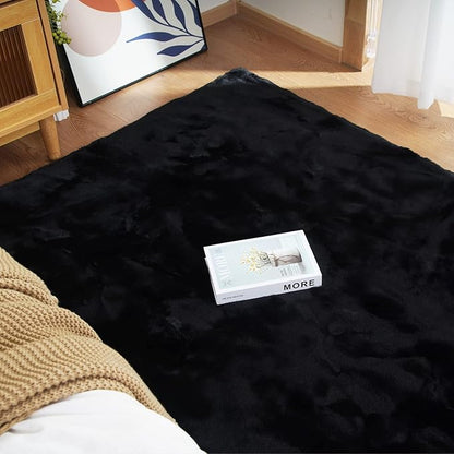 Latepis Faux Rabbit Fur 3x5 Area Rug Fluffy Black Rugs Machine Washable Shag Rug for Living Room Furry Throw Bedside Rugs Room Carpet for Nursery Floor