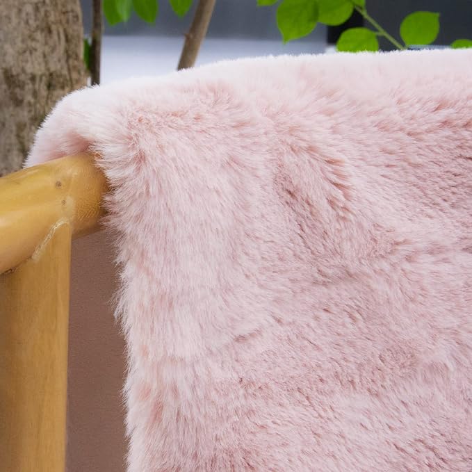Pink Plush Washable Fluffy Fur Rugs for Living Room Shag Faux Rabbit Fuzzy Fur Area Rugs for Bedroom 2x6 Rug Oblong Nursery Rug