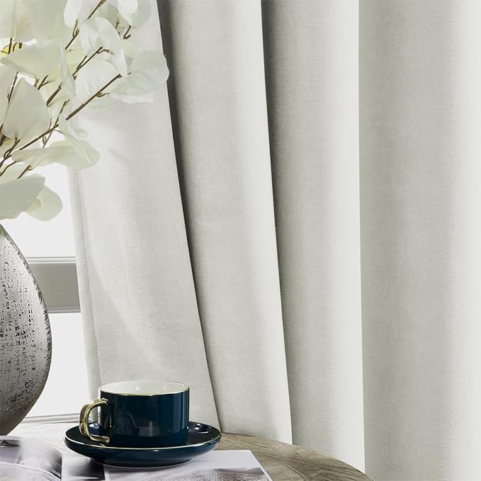 Joydeco Vanilla Grey Velvet Curtains 84 Inches 2 Panels, Luxury Thermal Insulated Soft Curtains for Bedroom & Living Room, Room Darkening Velvet Drapes, Rod Pocket (52W x 84L)