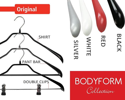 Mawa by Reston Lloyd BodyForm Series Non-Slip Space-Saving Clothes Hanger For Jackets, Suits & Coats, 16-1/2", Style 42/L, Set of 5, Black