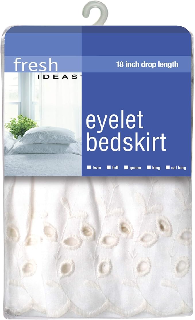 Fresh Ideas Eyelet Bed Skirt, Ruffled Design, 18 Inch Drop, Embroidered Scalloped Edge, Full, White