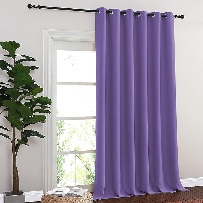 NICETOWN Sliding Door Curtain 108 Inches Long - Blackout Thermal Insulated Grommet Room Divider Privacy Drape for Patio Glass Door, 1 Panel, Lilac Purple, 100 Inch Extra Wide