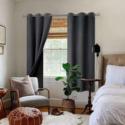 BGment Dark Grey Blackout Curtains for Bedroom - Black Out Curtains 63 Inch Long Thermal Insulated Grommet Total Room Darkening Window Drapes for Living Room, 2 Panels, 42 x 63 Inch