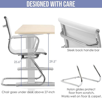 Wahson Office Guest Chairs Set of 6, Leather Reception Chairs, Mid Back Waiting Room Chair, Conference Chairs with Sled Base, Desk Chair No Wheels for Meeting/Lobby/Restroom, White