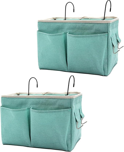 Someteth 2-Pack Bedside Caddy Bedside Hanging Storage Basket Multi-Function Organizer Caddy for Bunk and Hospital Beds Dorm Rooms Bed Rails, Can be Placed Glasses Books Mobile Phones（2pcs Green）