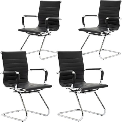 Wahson Office Guest Chairs, 4 Pack Reception Chairs for Waiting Room/Conference Room, with Faux Leather and Sled Base, Set of 4, Black