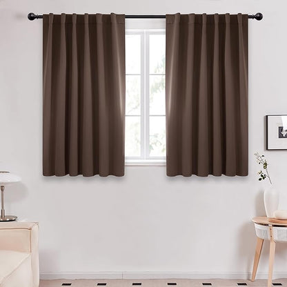 Deconovo Blackout Curtains for Kitchen Window Back Tab and Rod Pocket Curtains Room Darkening Curtains 52Wx45L Inch Brown 2 Panels