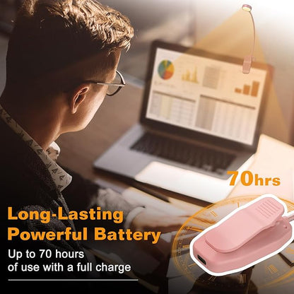 2 Packs Rechargeable Book Reading Light - Adjustable Brightness, 3 Color Temperatures, 30+ Hours Runtime - Eye Care 10 LED Lamp for Reading for Bed,Back to School Gift for Students,Pink & Black