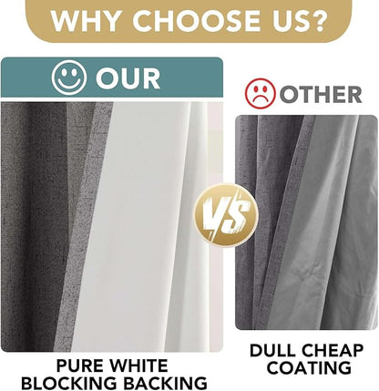 H.VERSAILTEX Linen Blackout Curtains 63 Inches Long 100% Absolutely Blackout Thermal Insulated Textured Linen Look Curtain Draperies Anti-Rust Grommet, Energy Saving with White Liner, 2 Panels, Grey