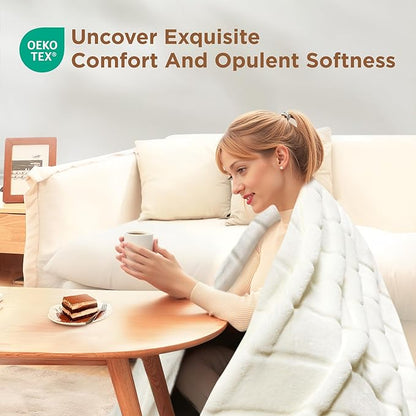 Sophia & William Throw Blanket for Couch Sofa(90x90 Inches) - Faux Fur Throw Soft Cozy, Gifts for Women, Cream