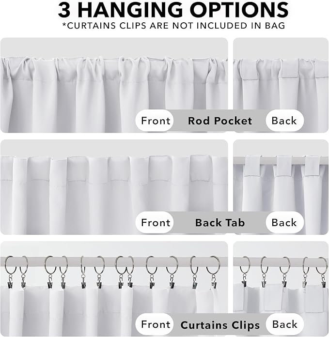 Deconovo Blackout Curtains, Thermal Insulated, W52 x L63 2 Panels, Back Tab, Machine Washable, Room-Darkening Drapes for Bedroom/Living Room Star White