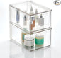 mDesign Plastic Stackable Bathroom Storage with Pull Out Bin Organizer Drawer for Cabinet, Vanity, Shelf, Cupboard, Cabinet, or Closet Organization - Lumiere Collection - 2 Pack - Clear