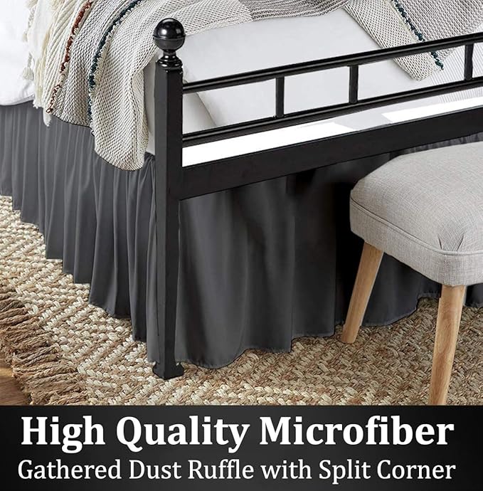 Ruffled Bed Skirt with Split Corners, Dark Grey, Full 16 Inch Drop Bedskirt, Hotel Quality Brushed Microfiber Wrinkle Free Dust Ruffle Bed Skirt Full Size