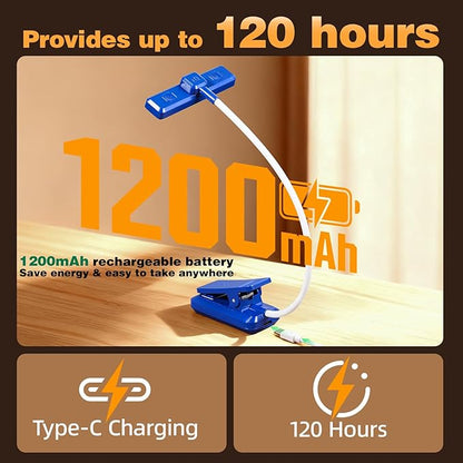 VAVOFO Rechargeable Book Light Rotatable：24 LEDs Reading Light, 3-Color & 9-Brightness Book Lamp, Eye Cared 120Hrs Runtime Lightweight Clip on Led Light for Book Lovers (Royal Blue)