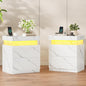 ADORNEVE Nightstand Set of 2,Night Stand with Charging Station & LED Light & Sliding Top,Bedside Table with Drawers,Modern Bed Side Tables Bedroom,White Marble
