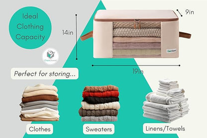 Canvas Storage Bags Designer Organizer for Comforters 2 Pack – Seasonal Storage for Pillows, Blankets, Linens & Garments – Foldable Design with Zip & Window, Moth-Proof Space Saver