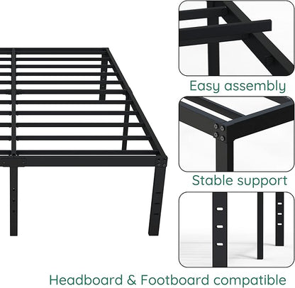 18 Inch Queen Bed Frame Heavy Duty Metal Platform No Box Spring Needed, Maximum Storage, Easy Assembly, Noise Free, Black