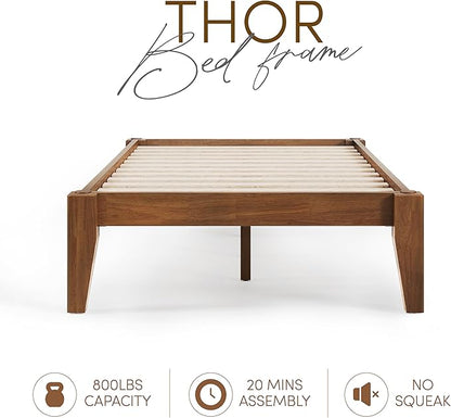 Thor Premium Solid Wood Bed Frame Twin XL, Platform Bed, Japanese Joinery Bed Frame, Wood Slat Support, No Box Spring Needed, Easy Assembly, Minimalist & Modern Style (Walnut)