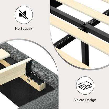 Twin Bed Frames with Headboard, Boucle Upholstered Platform Bed, Grey Bed Frame, Soft Rounded Corners, No Box Spring Needed, Easy Assembly