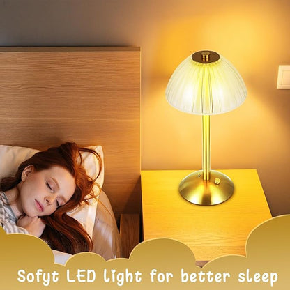 Liliful 6 Pcs Cordless Table Lamp Rechargeable Touch LED Small Gold Portable Battery Operated USB-c Desk Lamp 3 Color Dimmable for Bedroom Living Room Dining (Gold,Mushroom Style)