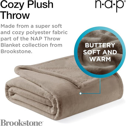 Brookstone Nap Plush Throw Blanket for Couch | Warm & Super Soft Blanket with Unmatched Heavy, Dense, and Ultra-Comfy Throw | Luxurious Drape, Cozying Up on a Sofa, Chair | Taupe