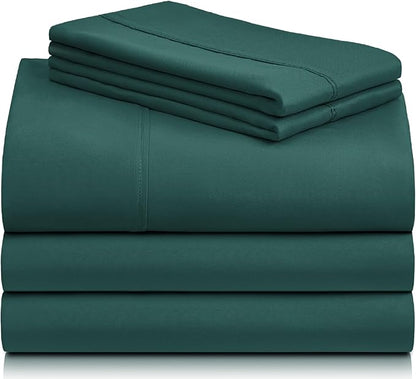 LuxClub 5 PC Split King Sheet Set, Deep Pockets Wrinkle Free Cooling Bed Sheets Hotel Bedding for Women, Men, Includes 2 Fitted Sheet, 1 Flat Sheet and 2 PillowcasesSoft Emerald