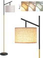 EDISHINE Modern Floor Lamps for Living Room, 64.7" Minimalist Standing Lamp with 3 Color Temperatures Bulb & Adjustable Linen Shade, Foot Pedal Switch, Arc Tall Lamp for Bedroom Office, Black Gold