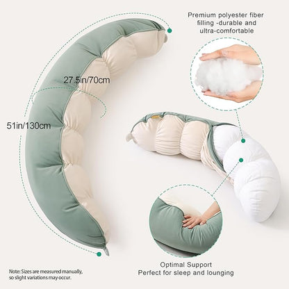 Peallow(Pat. Pend) – Long Round Body Pillow for Adults, Bolster Pillow for Sleeping, Soft and Supportive Pillow for Sleeping & Lumbar Support (Green-White, 39")
