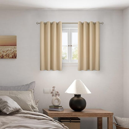 BGment Short 100% Blackout Curtains for Bedroom, Thermal Insulated Energy Efficiency Noise Reducing Grommet Curtains 54 Inch Length with Liner for Small Window 2 Panels Each 52 Inch Wide, Beige