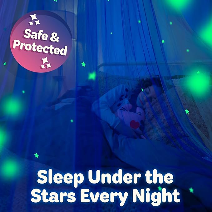 Bollepo Bed Canopy for Girls Bed with Glowing Stars - Princess Room Decor, Ceiling Net to Cover Toddler | Full, Twin Size Kids Bed, Fire Retardant Fabric (White - Stars)