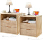 LEYAOYAO Fluted Farmhouse Nightstand Set of 2 with Charging Station, 23" Wide 2 Drawers End Table,Natural Dresser for Bedroom,Bed Side Table Chest of Drawers Cabinet,Wood Night Stand for Living Room