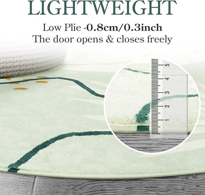 Lahome Green Washable Round Rug - 6Ft Round Area Rug for Living Room Throw Soft Boho Round Rug Large Non-Slip Round Dining Room Rug, Botanical Print Round Carpet for Bedroom Entryway Classroom Dorm