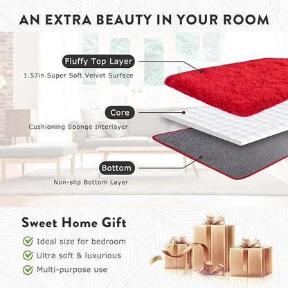 Red Rug 8x10 Carpet for Living Room, Soft Large Shag Rugs for Bedroom, Fluffy Fuzzy Modern Indoor Floor High Pile Area Rug for Kids Room Dorm Home Decor