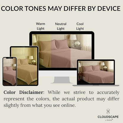 Cloud Scape Linen 100% Egyptian Cotton Sheets Twin Size, 3 Pieces Luxury Bedding Set, 400 Thread Count,Hotel Quality, Silky Soft, Breathable and Durable, Deep Pockets up to 15, Sepia Rose