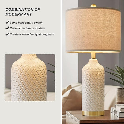 24.25" Table Lamps Set of 2 Modern Ceramic Lamps for Living Room Bedside Lamps Gold for Night Stands Boho Bedroom Lamp Farmhouse Side End Table Lamps