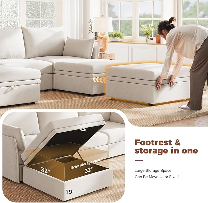 ABCASA Oversized Loveseat Sofa, Modern Modular Sectional Couch White Fluffy Chenille Mid Century 2-Seat 24.5" Deep Seat for Apartment, Living Room, Bedroom