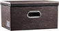 PRANDOM Collapsible Storage Box with Lid [1-Pack] Leather Fabric Foldable Storage Bin Organizer Container Basket Cube with Cover for Home Bedroom Closet Office Nursery Brown (13.6x9.6x6.9)