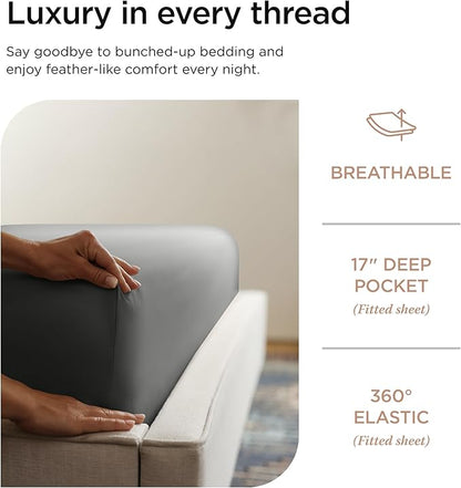Threadmill Luxury 100% Supima Cotton Sheets, Luxury 1200 Thread Count Cotton Sheets for Queen Size Bed, 4 Pc Dark Grey Bed Sheets Queen Set, 5-Star Hotel Quality Elasticized Deep Pocket Bed Sheets Set