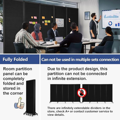 Folding Room Partition, Office Partition Dividers, Privacy Divider Wall, Office Divides, 10'6"W x 6'7"H,Black