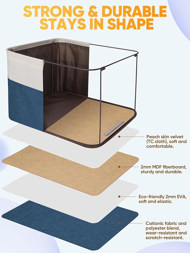 BALEINE 1 Pack Fabric Storage Bins for Shelves, Linen Storage Baskets for Organizing, Decorative Closet Bins for Clothes, Home (Navy Blue, 12"x8"x8")
