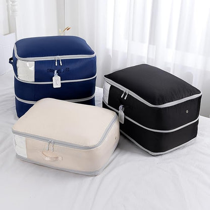 Comforter Storage Bag - Large Capacity Blanket Storage Bags 3-Layer Ultra Space Saving Self Compression Organizer, Washable Compression Bags for Storage Comforter Blanket, 6-Pack, Navy Blue