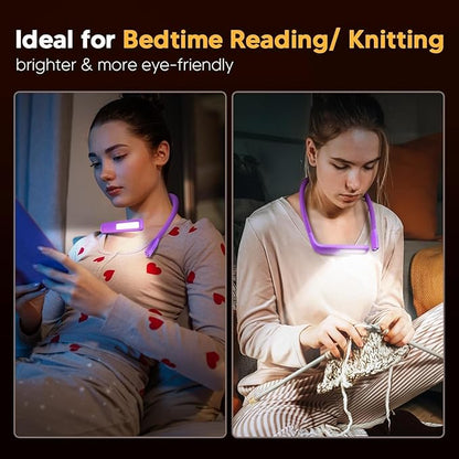 Voilet Neck Light with Storage Case, 10-80Hrs Eye-friendly Book Reading Lamp, Knitting Crochet Sewing Craft Light Rechargeable Adjustable, Christmas Birthday Gifts for Book Lovers Knitters Crafters