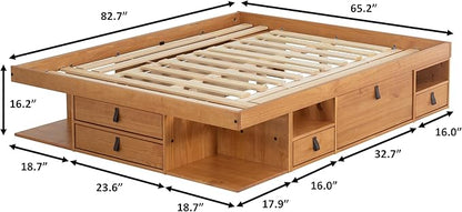 memomad Bali Storage Platform Bed with Drawers (Queen Size, Oak Brown Wood)