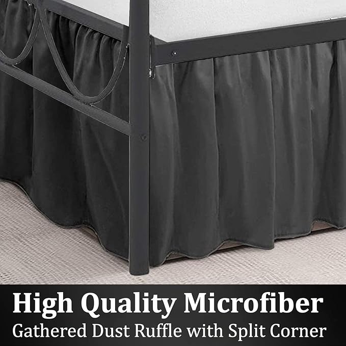 SKY BEDDINGS - Queen Size Ruffled Bed Skirt with Split Corners - 16 Inch Drop Dust Ruffle Bed Skirt with Platform Three Sided Coverage - 100% Microfiber, Dark Grey