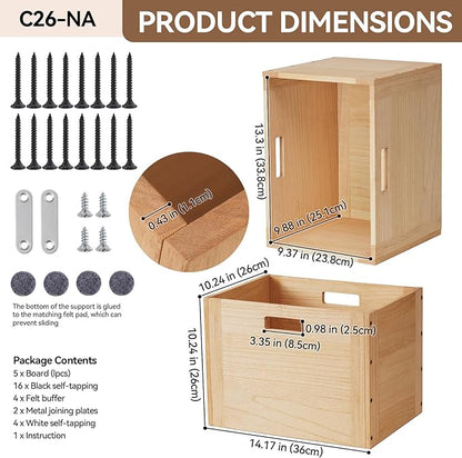 KIRIGEN Stackable Wood Storage Cube /Basket/ Bins Organizer for Home Books Clothes Toy Modular Open Cubby Storage System - Office Cubical Bookcase Closet Shelves C26-NA