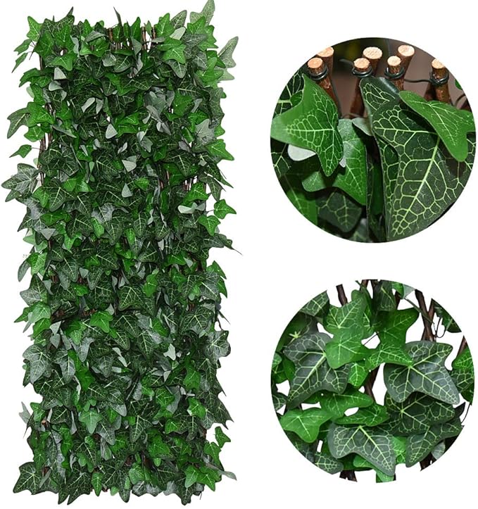 Sumery Expandable Fence Privacy Screen for Balcony Patio Outdoor,Decorative Faux Ivy Fencing Panel,Artificial Hedges (Single Sided Leaves) (2, Green-Ivy)