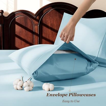 LBRO2M 1000 Thread Count 100% Egyptian Cotton Sheets Set Full Size, 4 Piece Sets Bed Sheet Deep Pocket Sheet Set 16" Soft Comfortable All Season (Full, Light Blue)